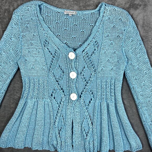 VTG La Zazies Women’s 2 Sky Blue Knit Cardigan Preppy Coastal Grandmacore - Picture 1 of 11